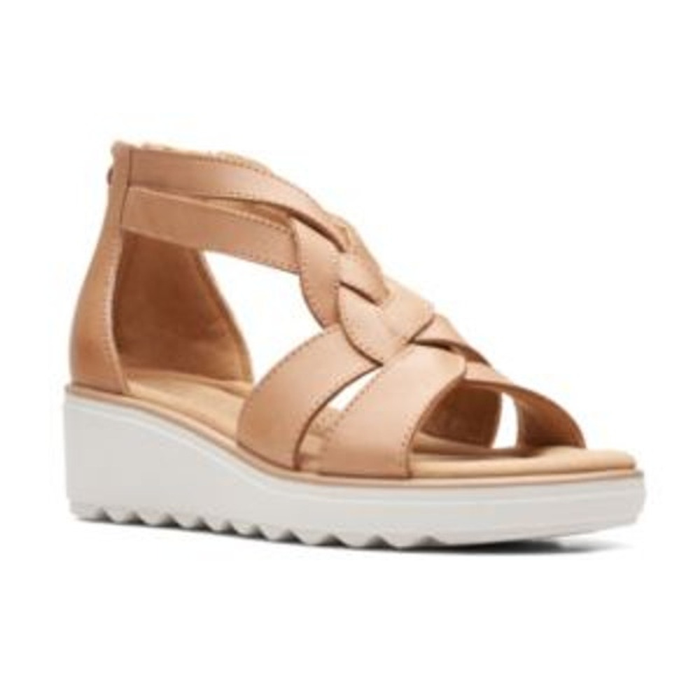 Clarks Women's Collection Jillian Bright Wedge Sandal Light Tan Size 7.5M NIB